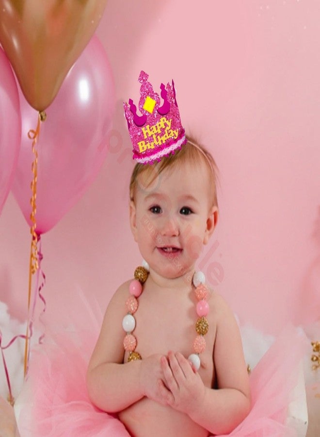Propsicle Pink Glittery Happy Birthday Paper Cap Crown for Girls Party Decoration Hat Accessory (Pack of 1) - Image 4
